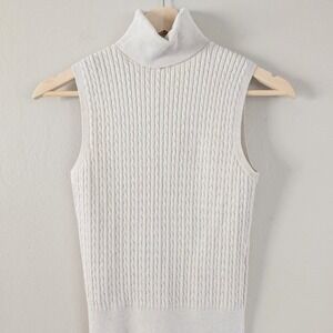 Vtg Wainscott Sleeveless Cable Knit Turtleneck Sweater M Minimalist Quiet Luxury